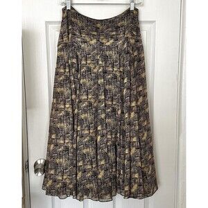 Anne Klein Vintage Silk Long Skirt Brown Crosshatch Pattern Maxi Women’s Size 4